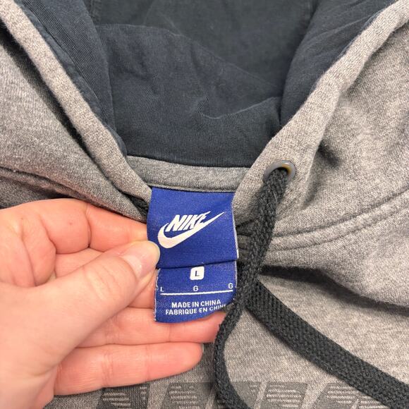 Nike Gray Mens Large Swoosh Spellout Logo Athleisure‎ Pullover Sweatshirt Hoodie - Picture 2 of 9